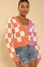 Load image into Gallery viewer, Two tone checkered cropped knit cardigan
