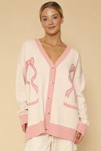 Load image into Gallery viewer, Varsity knit bow cardigan
