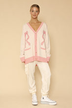 Load image into Gallery viewer, Varsity knit bow cardigan
