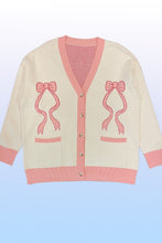 Load image into Gallery viewer, Varsity knit bow cardigan
