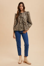 Load image into Gallery viewer, Tied Leopard Round Neck Peplum Blouse
