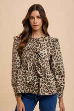 Load image into Gallery viewer, Tied Leopard Round Neck Peplum Blouse
