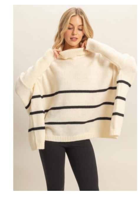 Striped oversized turtle neck