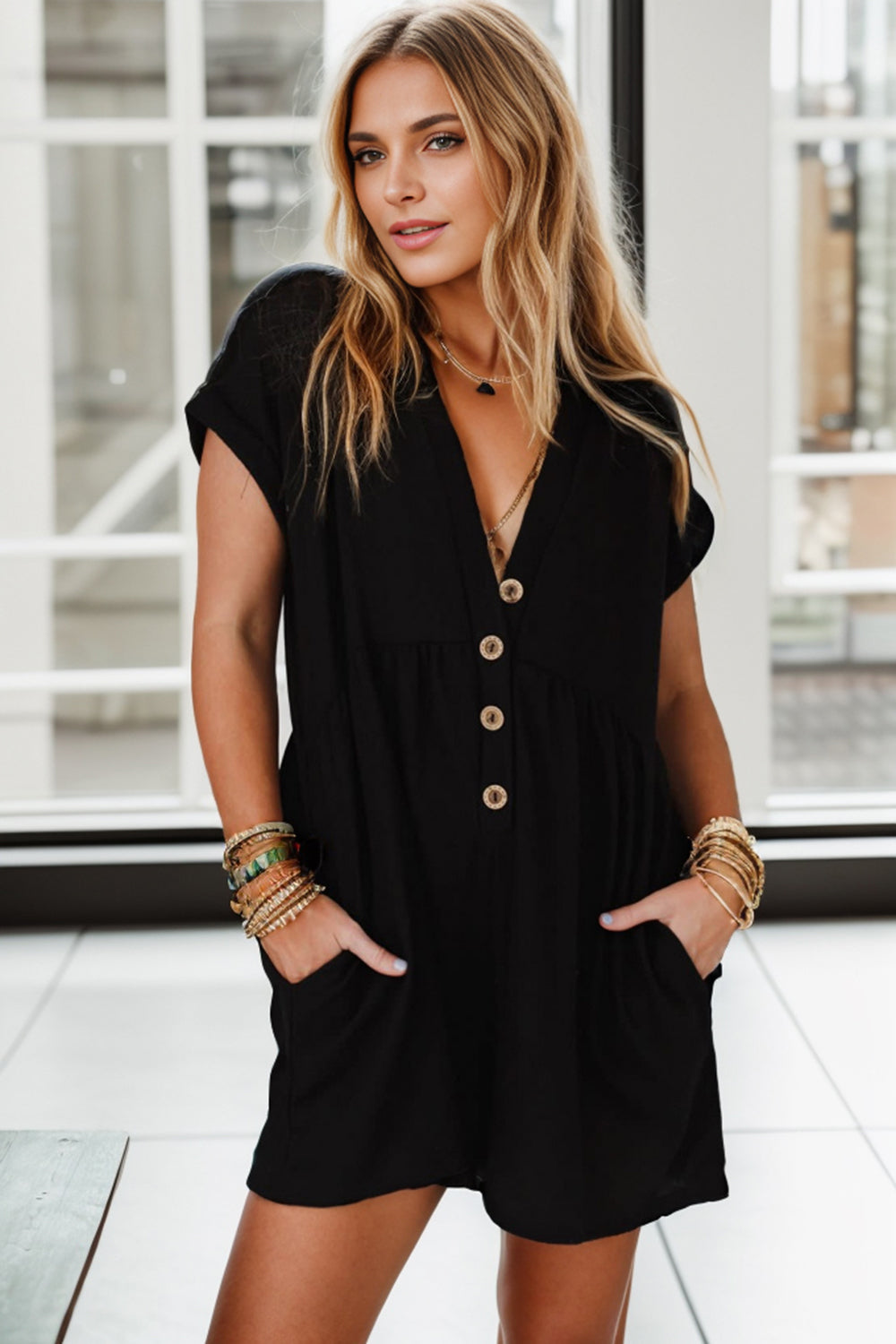 V-Neck Short Sleeve Romper