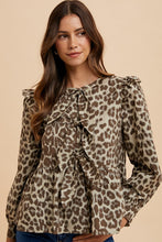 Load image into Gallery viewer, Tied Leopard Round Neck Peplum Blouse
