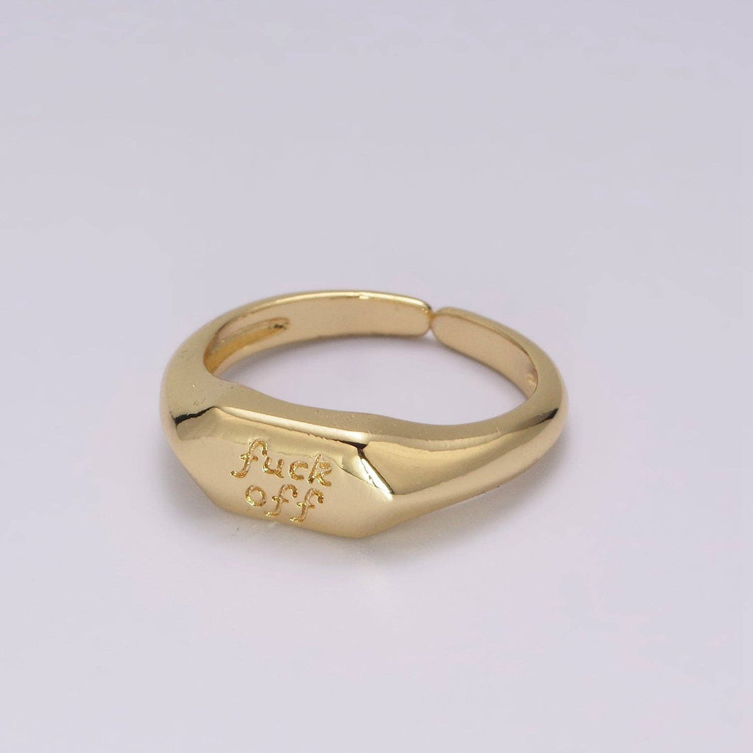 Dainty Gold F Off  Adjustable Signet Ring