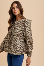 Load image into Gallery viewer, Tied Leopard Round Neck Peplum Blouse
